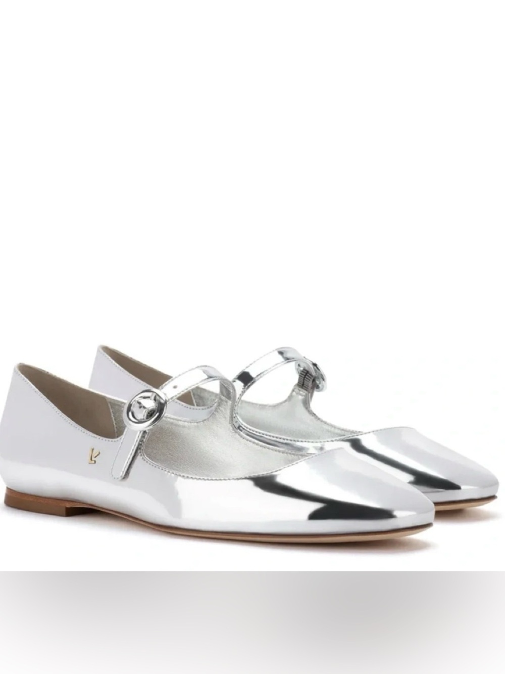 Larroude Metallic Silver Mary Jane Flats with Buckle 7
